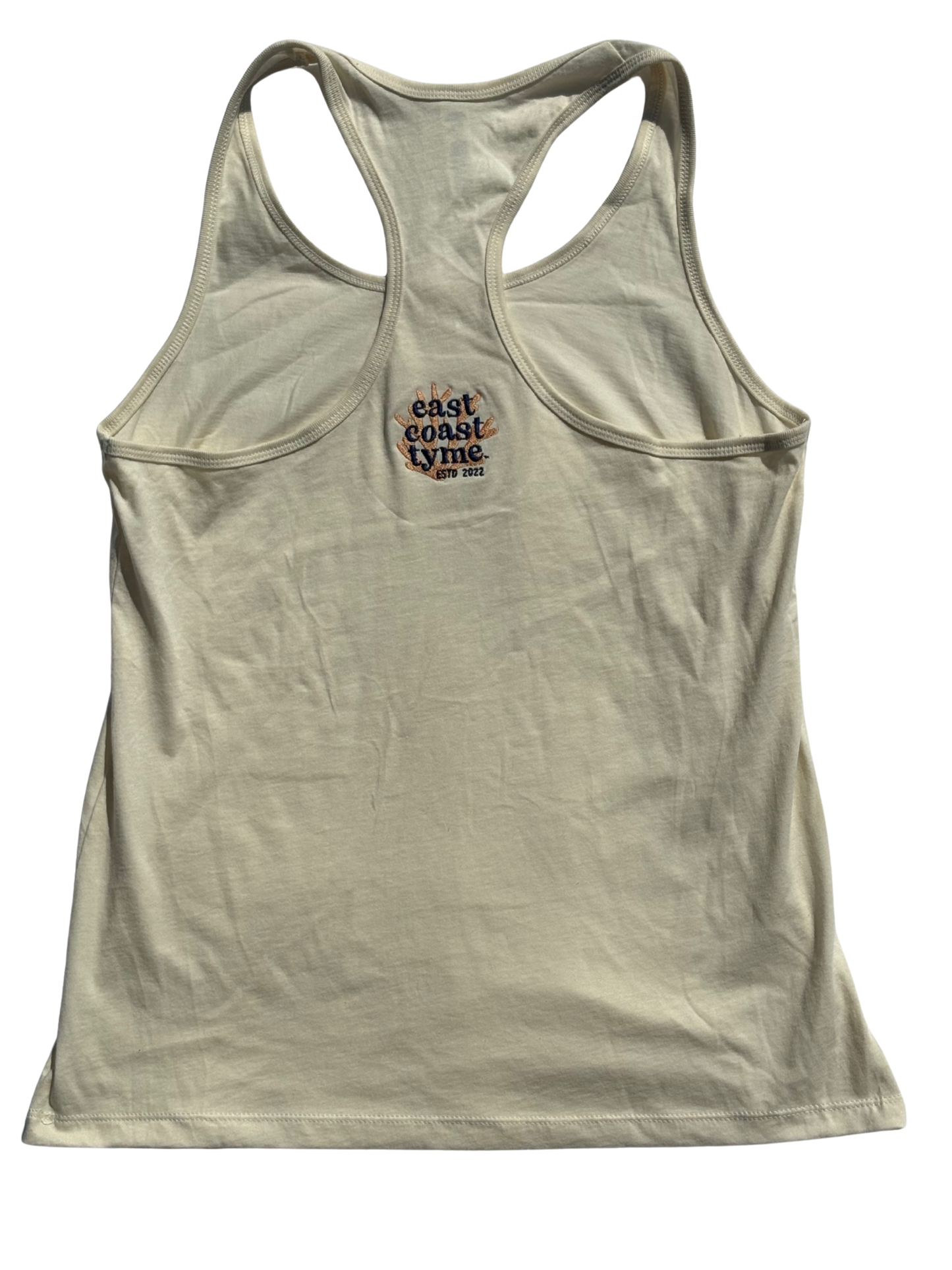 East Coast Tyme™ Women's Embroidered Racer Tank-Coral Back Logo